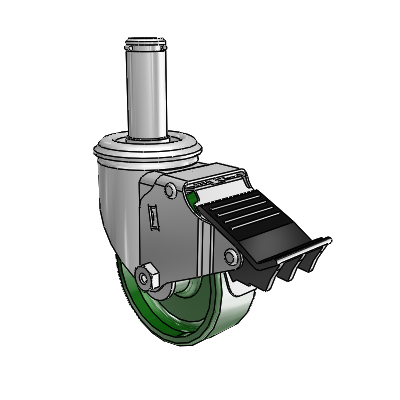 2 Series Grip Ring Stem Zinc Swivel Caster with 3.5 x 1.25 Green Cast Iron Wheel and Total Lock Brake