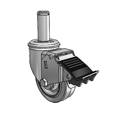 2 Series Grip Ring Stem Zinc Swivel Caster with 3.5 x 1.25 Grey on Grey Performa Rubber (Flat) Wheel and Total Lock Brake