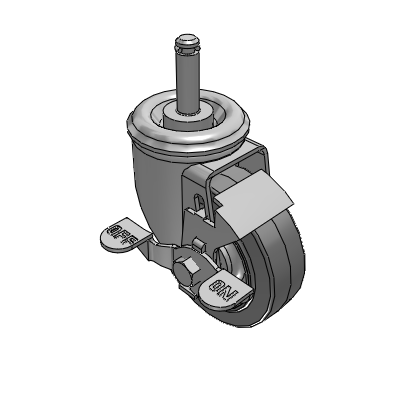2 Series Casters Grip Ring Stem Caster with 3.5 x 1.25 Performa Rubber (Flat) Wheel and Top Lock Brake