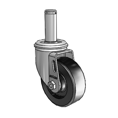 Roulette pivotante de la série 2 avec tige à anneau de préhension en zinc et roue en polyoléfine noire de 3,5 x 1,25