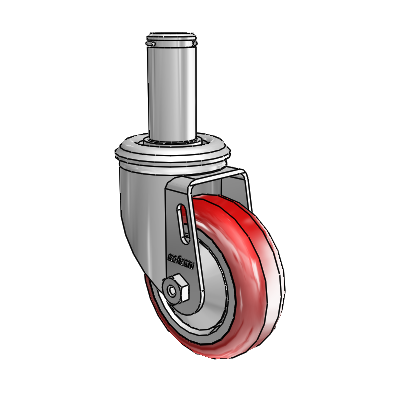 2 Series Grip Ring Stem Zinc Swivel Caster with 3.5 x 1.25 Maroon on Grey Polyurethane HI-TECH Wheel