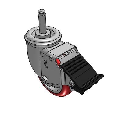 2 Series Casters Grip Ring Stem Caster with 3.5 x 1.25 Polyurethane HI-TECH Wheel and Total Lock Brake