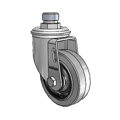 2 Series Pipe Thread Stem Zinc Swivel Caster with 3.5 x 1.25 Grey on Black Performa Rubber (Flat/Conductive) Wheel