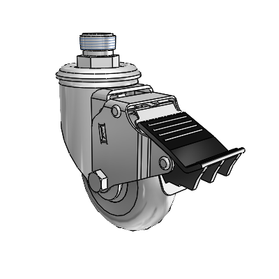 2 Series Pipe Thread Stem Zinc Swivel Caster with 3.5 x 1.3125 Grey on Grey Performa Rubber (Round) Wheel and Total Lock Brake