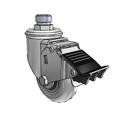2 Series Pipe Thread Stem Zinc Swivel Caster with 3.5 x 1.3125 Grey on Black Performa Rubber (Round/Conductive) Wheel and Total Lock Brake