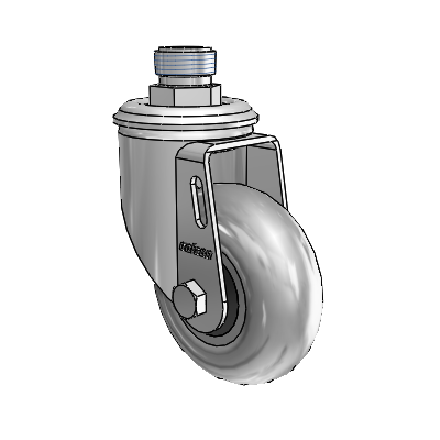 2 Series Pipe Thread Stem Zinc Swivel Caster with 3.5 x 1.3125 Grey on Black Performa Rubber (Round/Conductive) Wheel