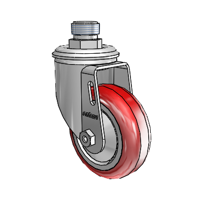 2 Series Pipe Thread Stem Zinc Swivel Caster with 3.5 x 1.25 Maroon on Grey Polyurethane HI-TECH Wheel
