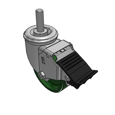 2 Series Casters Threaded Stem Caster with 3.5 x 1.25 Cast Iron Wheel and Total Lock Brake