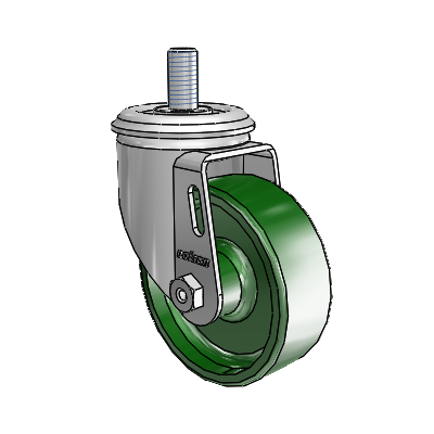 2 Series Threaded Stem Zinc Swivel Caster with 3.5 x 1.25 Green Cast Iron Wheel