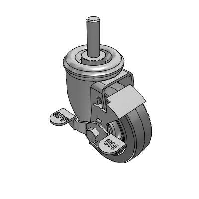 2 Series Casters Threaded Stem Caster with 3.5 x 1.25 Performa Rubber (Flat) Wheel and Top Lock Brake