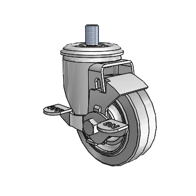 2 Series Threaded Stem Zinc Swivel Caster with 3.5 x 1.25 Grey on Grey Performa Rubber (Flat) Wheel and Top Lock Brake