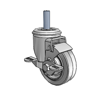 2 Series Threaded Stem Zinc Swivel Caster with 3.5 x 1.25 Grey on Grey Performa Rubber (Flat) Wheel and Top Lock Brake