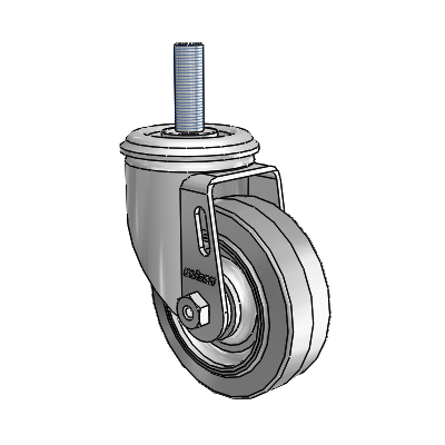 2 Series Threaded Stem Zinc Swivel Caster with 3.5 x 1.25 Grey on Grey Performa Rubber (Flat) Wheel