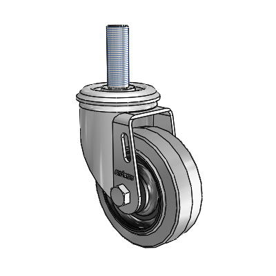2 Series Threaded Stem Zinc Swivel Caster with 3.5 x 1.25 Grey on Black Performa Rubber (Flat/Conductive) Wheel