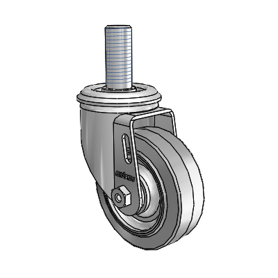 2 Series Threaded Stem Zinc Swivel Caster with 3.5 x 1.25 Grey on Grey Performa Rubber (Flat) Wheel