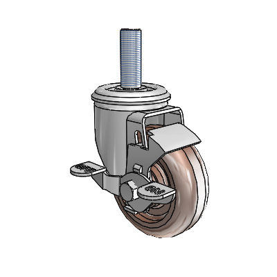 2 Series Threaded Stem Zinc Swivel Caster with 3.5 x 1.25 Brown Thermo Wheel and Top Lock Brake
