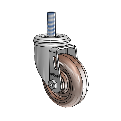 2 Series Threaded Stem Zinc Swivel Caster with 3.5 x 1.25 Brown Thermo Wheel
