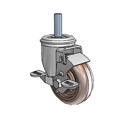 2 Series Threaded Stem Zinc Swivel Caster with 3.5 x 1.25 Brown Thermo Wheel and Top Lock Brake