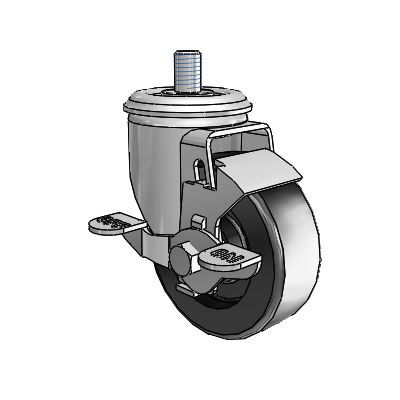 2 Series Threaded Stem Zinc Swivel Caster with 3.5 x 1.25 Black Polyolefin Wheel and Top Lock Brake