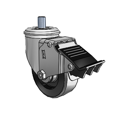 2 Series Threaded Stem Zinc Swivel Caster with 3.5 x 1.25 Black Polyolefin Wheel and Total Lock Brake