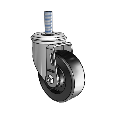 2 Series Threaded Stem Zinc Swivel Caster with 3.5 x 1.25 Black Polyolefin Wheel