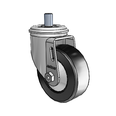 2 Series Threaded Stem Zinc Swivel Caster with 3.5 x 1.25 Black Polyolefin Wheel