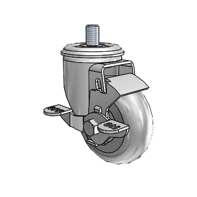 2 Series Threaded Stem Zinc Swivel Caster with 3.5 x 1.3125 Grey on Grey Performa Rubber (Round) Wheel and Top Lock Brake