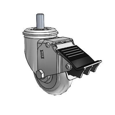 2 Series Threaded Stem Zinc Swivel Caster with 3.5 x 1.3125 Grey on Grey Performa Rubber (Round) Wheel and Total Lock Brake