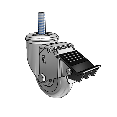 2 Series Threaded Stem Zinc Swivel Caster with 3.5 x 1.3125 Grey on Grey Performa Rubber (Round) Wheel and Total Lock Brake
