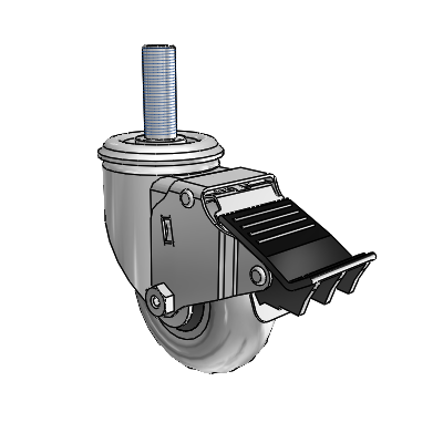 2 Series Threaded Stem Zinc Swivel Caster with 3.5 x 1.3125 Grey on Black Performa Rubber (Round/Conductive) Wheel and Total Lock Brake