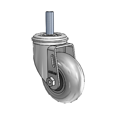 2 Series Threaded Stem Zinc Swivel Caster with 3.5 x 1.3125 Grey on Black Performa Rubber (Round/Conductive) Wheel