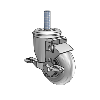 2 Series Threaded Stem Zinc Swivel Caster with 3.5 x 1.3125 Grey on Black Performa Rubber (Round/Conductive) Wheel and Top Lock Brake