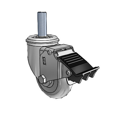 2 Series Threaded Stem Zinc Swivel Caster with 3.5 x 1.3125 Grey on Grey Performa Rubber (Round) Wheel and Total Lock Brake