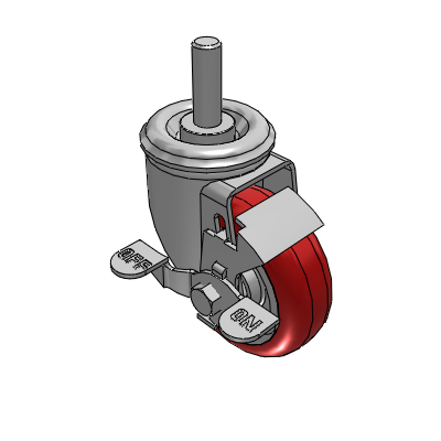 2 Series Casters Threaded Stem Caster with 3.5 x 1.25 Polyurethane HI-TECH Wheel and Top Lock Brake
