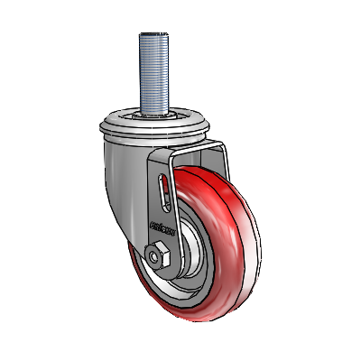 2 Series Threaded Stem Zinc Swivel Caster with 3.5 x 1.25 Maroon on Grey Polyurethane HI-TECH Wheel