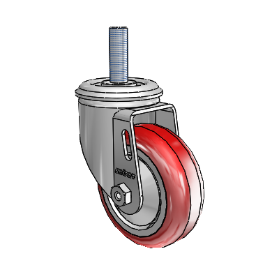 2 Series Threaded Stem Zinc Swivel Caster with 3.5 x 1.25 Maroon on Grey Polyurethane HI-TECH Wheel