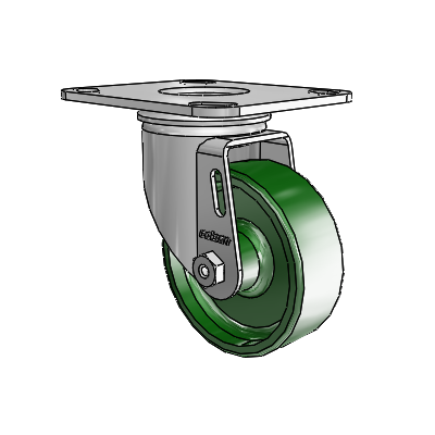 2 Series Casters Top Plate Swivel Zinc with 3.5 x 1.25 Green Cast Iron Wheel