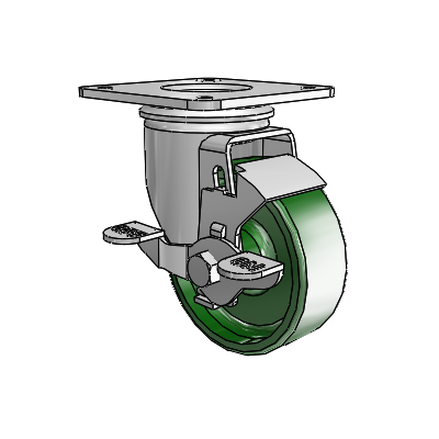 2 Series Casters Top Plate Swivel Zinc with 3.5 x 1.25 Green Cast Iron Wheel and Top Lock Brake
