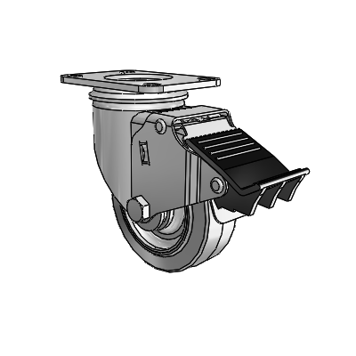 2 Series Casters Top Plate Swivel Zinc with 3.5 x 1.25 Grey on Grey Performa Rubber (Flat) Wheel and Total Lock Brake