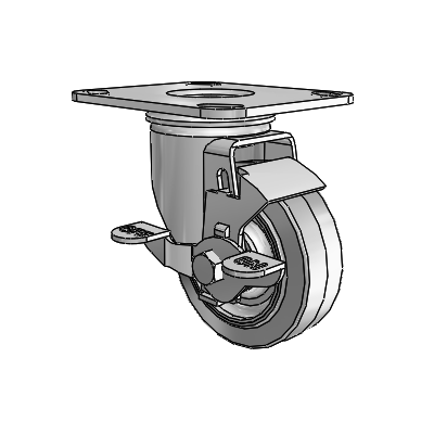 2 Series Casters Top Plate Swivel Zinc with 3.5 x 1.25 Grey on Grey Performa Rubber (Flat) Wheel and Top Lock Brake
