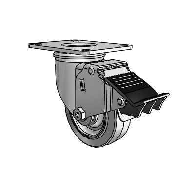 2 Series Casters Top Plate Swivel Zinc with 3.5 x 1.25 Grey on Grey Performa Rubber (Flat) Wheel and Total Lock Brake