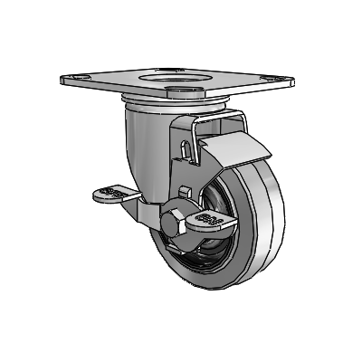 2 Series Casters Top Plate Swivel Zinc with 3.5 x 1.25 Grey on Black Performa Rubber (Flat/Conductive) Wheel and Top Lock Brake