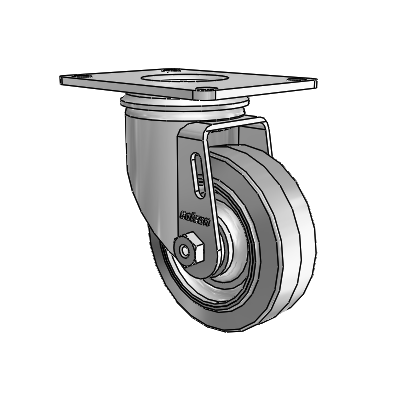 2 Series Casters Top Plate Swivel Zinc with 3.5 x 1.25 Grey on Grey Performa Rubber (Flat) Wheel