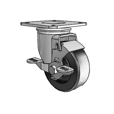 2 Series Casters Top Plate Swivel Zinc with 3.5 x 1.25 Black Polyolefin Wheel and Top Lock Brake