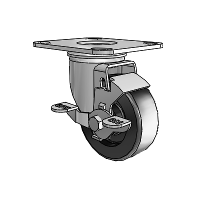 2 Series Casters Top Plate Swivel Zinc with 3.5 x 1.25 Black Polyolefin Wheel and Top Lock Brake