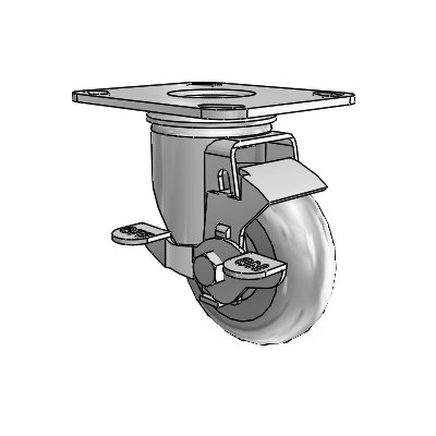 2 Series Casters Top Plate Swivel Zinc with 3.5 x 1.3125 Grey on Grey Performa Rubber (Round) Wheel and Top Lock Brake