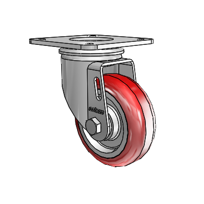 2 Series Casters Top Plate Swivel Zinc with 3.5 x 1.25 Maroon on Grey Polyurethane HI-TECH Wheel