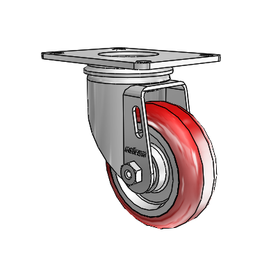2 Series Casters Top Plate Swivel Zinc with 3.5 x 1.25 Maroon on Grey Polyurethane HI-TECH Wheel