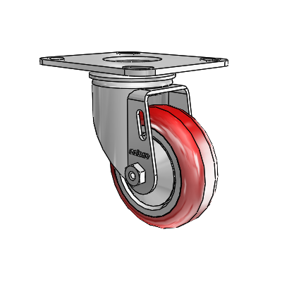 2 Series Casters Top Plate Swivel Zinc with 3.5 x 1.25 Maroon on Grey Polyurethane HI-TECH Wheel