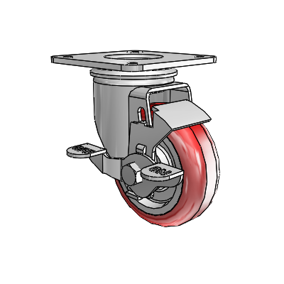 2 Series Casters Top Plate Swivel Zinc with 3.5 x 1.25 Maroon on Grey Polyurethane HI-TECH Wheel and Top Lock Brake
